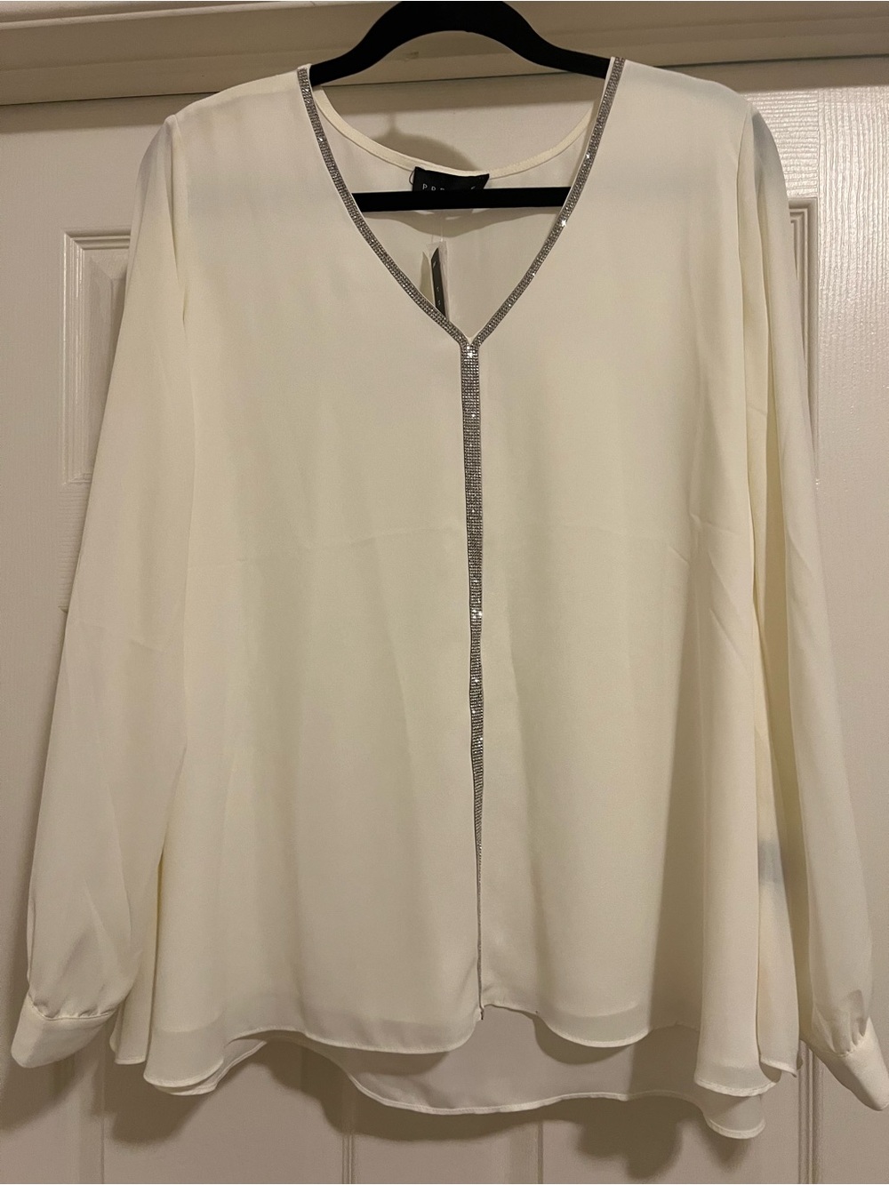 Premise Ivory Long Sleeve Blouse with Silver Beaded Trim